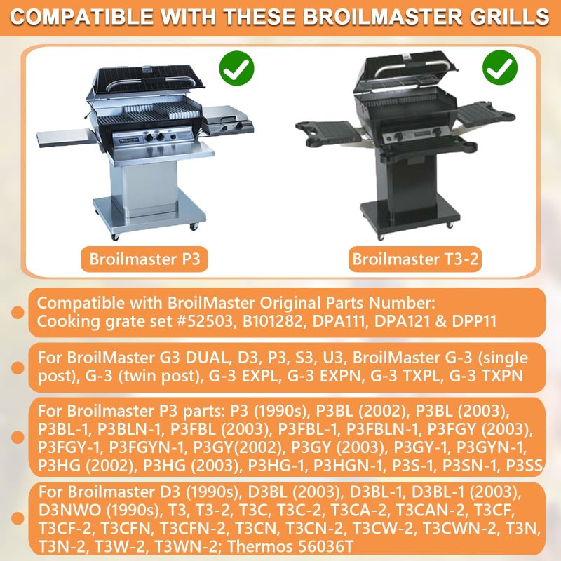PETKAO Grill Grates for Broilmaster Grill Parts, Broilmaster P3, G3, S3, U3, D3, Broilmaster G-3 (Single Post), G-3 (Twin Post), G-3 EXPL, G-3 EXPN, G-3 TXPL, G-3 TXPN, Thermos 56036T, Matte Enamel Cast Iron - Image 2
